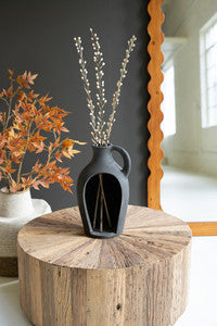 Black Sliced Terracotta Urn Candle Holder