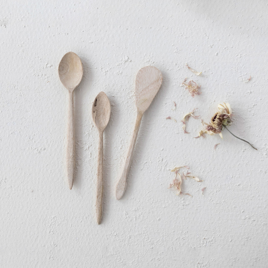 Single Hand-Carved Mango Wood Spoon, Bleached (Each One Will Vary)