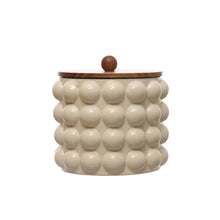 Load image into Gallery viewer, Large Stoneware Canister w/ Raised Dots &amp; Acacia Wood Lid &amp; Natural