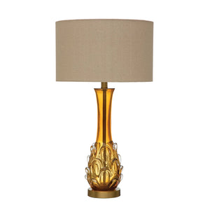 Blown Glass Table Lamp w/ Fabric Shade, Amber Color