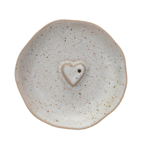 Stoneware Incense Dish/Holder w/ Embossed Heart