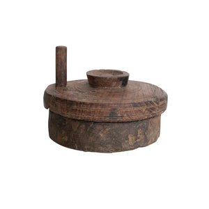 Decorative Reclaimed Wood Spice Grinder w/ Lid