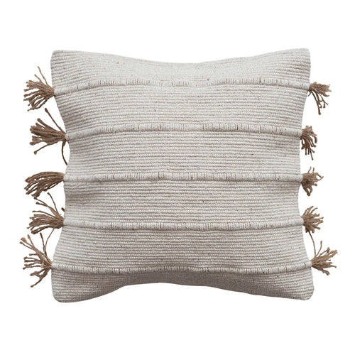 Woven Jute & Cotton Dhurrie Pillow w/ Tassels, Polyester Fill