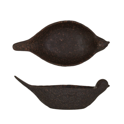 Debossed Stoneware Bird Bowl, Reactive Glaze, Brown (Each One Will Vary)