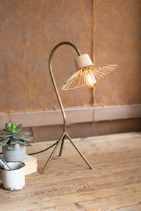 antique brass finish table lamp with rattan umbrella shade