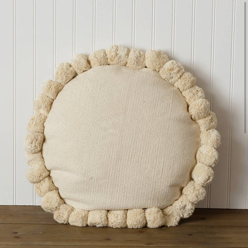 Round Cream Pom Pom pillow