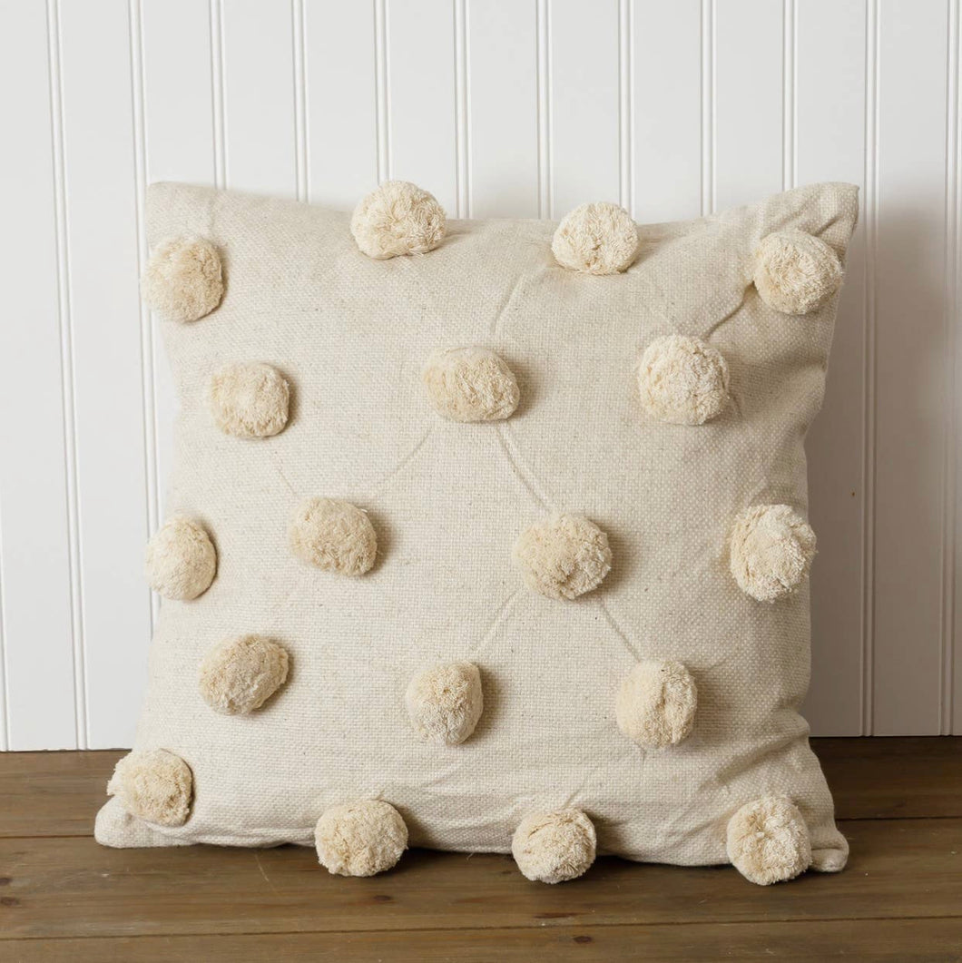 Cream Pillow with pom poms