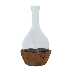 Recycled Glass Vase with Teakwood Base