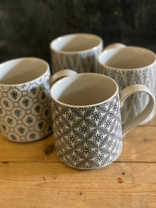Hand stamped stoneware mug