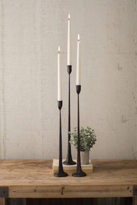 set of 3 tall cast iron taper candle holders