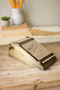 Desk top note roll with brass holder